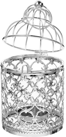 Cabilock Eleganter Kerzenhalter aus Eisen in Vogelkäfigform mit Silberner Farbe Stilvolle Europäische Tischdekoration und Dekoratives Wohnaccessoire für Zuhause