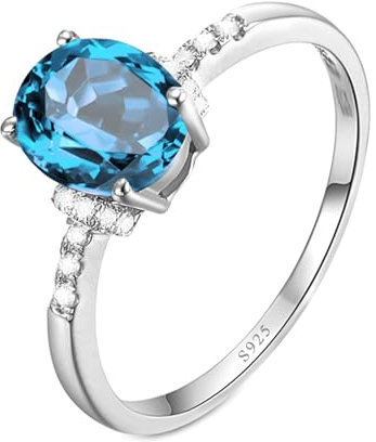 BCughia Verlobungsring Für Damen, Silberringe Damen 925 Hochzeit Oval Form Meer Blau Zirkonia Ringe Größe 52 (16.6)