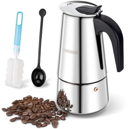 YOHUHUHU Cafetera espresso italiana de 450 ml, 10 tazas, cafetera espresso para estufa, cafetera Moka Pot 430+304 de acero inoxidable clásica compatible con cerámica de vidrio y detección de gas