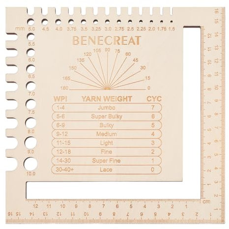 BENECREAT Knitting Needle Conversion Charts, Square Wooden Double Sided Engraving Ruler, Yarn Wrap Guide Board Knitting Tool for Spinners Yarn Measuring Crochet Accessories
