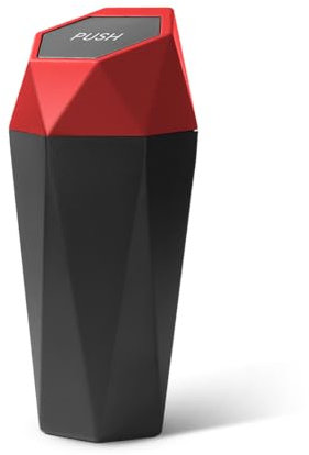 Mandark Poubelle de voiture avec couvercle, motif diamant - Automatique et portable - Anti-fuite - Pour cuisine, bureau à domicile - Universelle pour SUV, camion, camping-car - Rouge