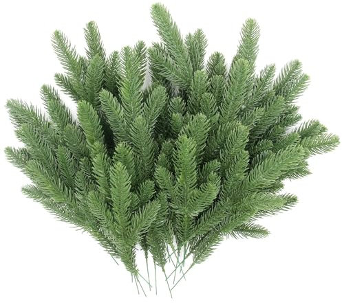 LELUSH 25 Stück Künstliche Tannenzweige, grüne Pflanzen, Kiefernnadeln, Artificial Pine Branches Bastelzubehör für Girlande, Kranz, Weihnachtsverzierung und Heimgartendekoration