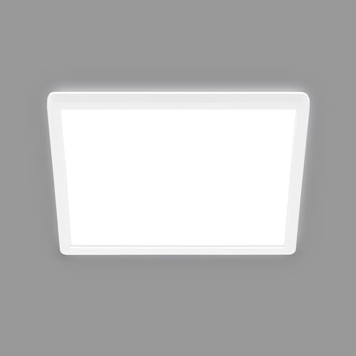 BRILONER - Plafonnier LED Efficace avec 11W à 2400lm, env. 50.000h de lumière, plat, lumière indirecte, blanc, 29x29x3 cm, pour cuisine, salon, bureau