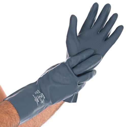 FRANZ MENSCH 2 Stück Chemikalienschutzhandschuhe Grande | Latex/Chloropren, Packung, petrol, 8/M, L: 30 cm, Chemikalien Schutz Handschuhe, Chemie Handschuhe