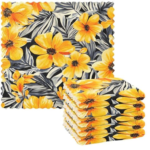 Mnsruu Paños de limpieza de microfibra con estampado de cachemira mexicana y flores amarillas, reutilizables, paquete de 6 paños de cocina suecos, paños de limpieza de microfibra, lavables, trapos