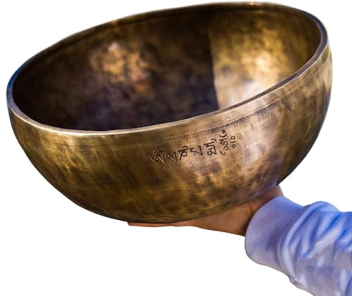 MDFCZXP 24Cm Grand cuivre Pur Pleine Lune Tibet Bol Chantant Ensemble Bol de méditation Népal Fait à la Main, Son Pur,Laiton,24cm