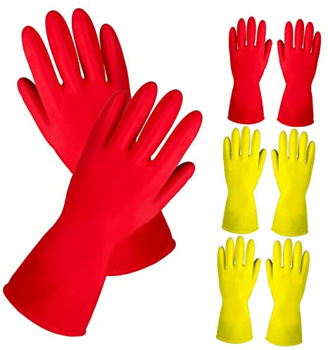 Healvian Gummireinigungs Handschuhe Wiederverwendbare Rutschfeste Küchenhandschuhe Für Den Haushalt Dickes Material Format 2 Gelbe + 2 Rote Paare