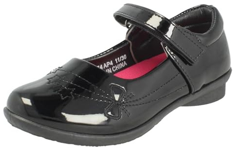 Spot On Girls Strap Fastening Mary Jane School Shoes H2674 - Black Synthetic Patent - UK Size 12 - EU Size 30 - US Size 13