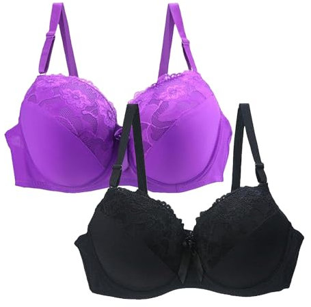 DFSDJEUW Wireless Bra Plus Size 2 Pack Bras for Women Plus Size Push Up Underwire Comfort Wireless Seamless Multipack Bralette Sexy Padded Lace Bras Soft Full Today 2025 Light Blue 42D