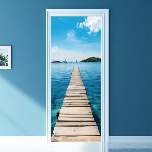 arricraft 2 pz adesivo porta Autoadesivo, 31.5X78.7 Adesivi Murali per Porte A Tema Marino con Motivo A Ponte di Gabbiani Carta Da Parati In PVC Decorazione per Camere Da Letto Soggiorno