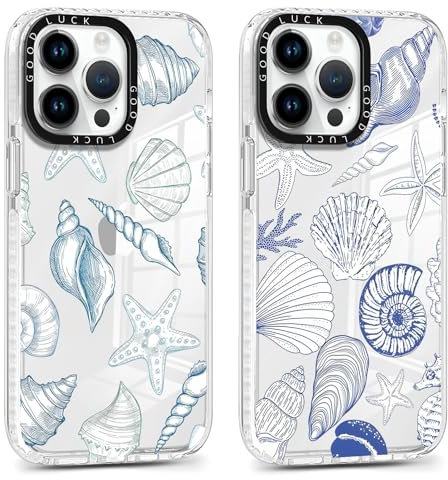 Foonary 2 Pack Transparent Conch Shell Print Phone Case for iPhone 13 Pro 6.1,Soft Silicone with Design Aesthetics Clear Pattern Cases,Shockproof Bumper Protector Cover,Girls Women for iPhone 13 Pro