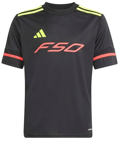 adidas Unisex Kids F50 Jersey Short Sleeve Kids, Black/Team Solar Yellow 2/Lucid red, 11-12 Years
