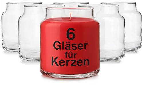 Glasmark KROSNO 1992 Paquete de 6 Tarros de Cristal Transparente para Hacer Velas Bricolaje 635 ml