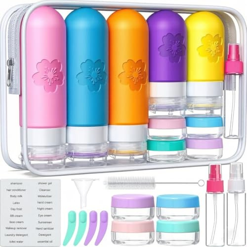 20 Pack Travel Bottles for Toiletries, CAA Approved Silicone Travel Size Toiletries, Travel Essentials Leak Proof Refillable Travel Containers