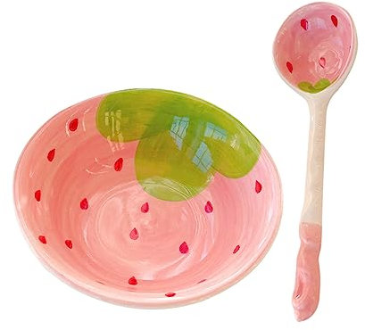 TOPPERFUN 1Ensemble Bol Céramique Décoratif avec Cuillère Forme de Fruit pour Nouilles et Soupe Ustensiles de Cuisine et