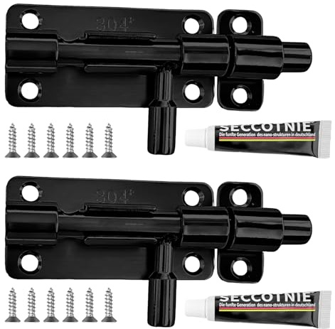 Stainless Steel Door Bolt 4 Inch, Pack of 2 Lockable Sliding Latch with 12 Screws, Rustproof Security Lock for Gate, Window, and Fence(Black)