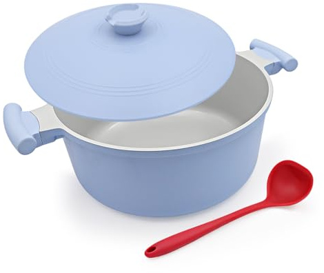 Casserole de 24 cm avec couvercle en aluminium, 5L- Bleu | Faitout 24cm revêtement antiadhésif en céramique, Idéale pour mijoter, étuver, cuire à feu doux et rôtir