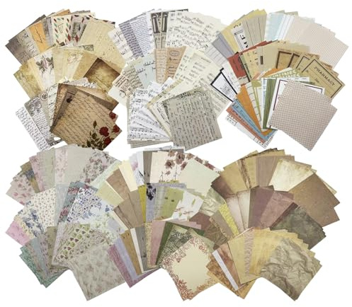 360Blatt Scrapbooking Papier Deko,Scrapbook Papier Set,Beschreibbar Vintage Dekopapier,6 Designs,Journaling-Zubehör,für DIY-Bastelarbeiten, Scrapbooking-Dekorationen