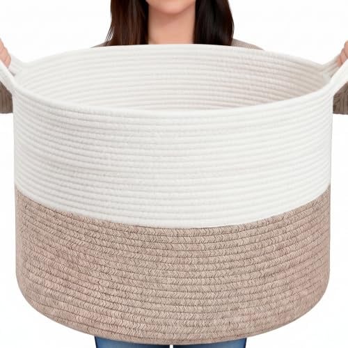Large Storage Basket, 88L Woven Blanket Basket, Toy Basket with Handle, | Laundry Hamper for Living Room, Nursery, Bedroom- 55x55x35CM