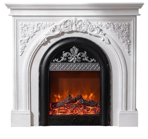 WANGHAI-666 Fireplace Mantel Surround French Vintage Decorative Electric Fireplace Mantel with Non-Heating Insert(White)