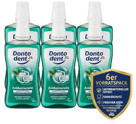Dontodent Antibakterielle Mundspülung 6er Pack (6x 500ml) – Alkoholfreie Zahnfleischpflege & Kariesschutz gegen Bakterien, Vorratspack für langanhaltend frischen Atem, Mundwasser Set