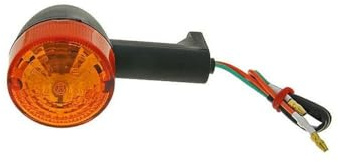 Blinker vorne rechts 12 V kompatibel mit Aprilia RS 50/125 (99-05), Beta | Kompletter Blinker inkl. Glühbirne 12 V/10 W; Halogen, rund, orange Glasfarbe, schwarzes Gehäuse, Referenzen 8124134/8124883