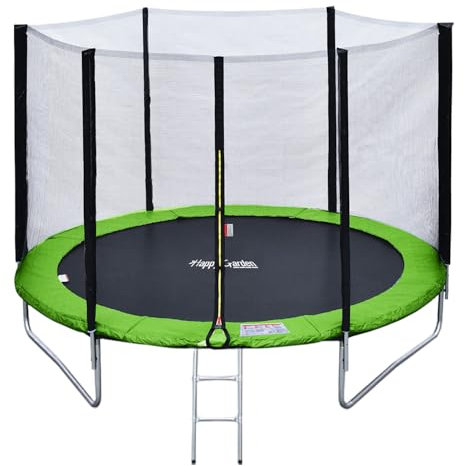 Happy Garden Pack Premium Trampoline de Jardin Rond pour Enfants 245cm réversible Vert/Bleu Canberra + Filet, échelle, bâche et kit d'ancrage, Montage Facile