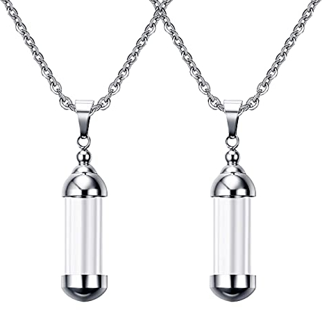 Sharplace 2 Pieces Stainless Steel Tube Glass Bottle Urn Vial Charms Pendant Necklace Jewelry Gift