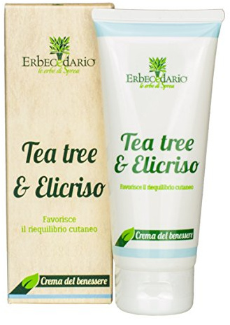 Crema Olio Essenziale Tea Tree, Elicriso Timo e Calendula, Idratante viso per pelle mista Azione Lenitiva-Tubetto 100ml