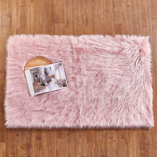 YDFYX Lammfell Schaffell Teppich Kunstfell Dekofell in Super weich Lammfellimitat Teppich Longhair Fell Optik Nachahmung Wolle Bettvorleger Sofa Matte (Pink, 80 x 180cm)