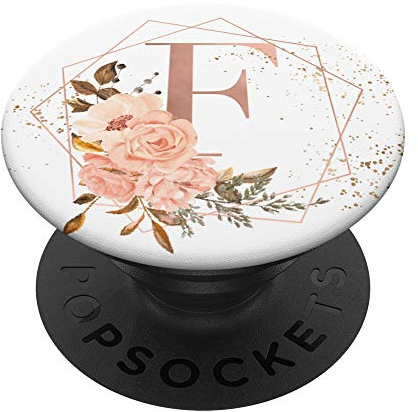 PopSockets Rose Pfirsich Rosa Blumen Aquarell Geschenk Buchstabe F PopSockets PopGrip: Ausziehbarer Sockel und Griff für Handys/Tablets mit Tauschbarem Top