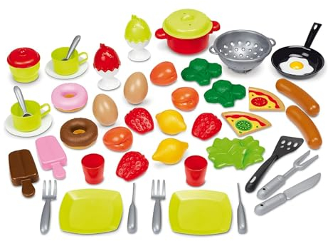 Jouets Ecoiffier - 2657 - Boite alimentation : 50 pièces dont des aliments et ustensiles de cuisine - Jeu d'imitation - Dès 18 mois - Fabriqué en France, Multicouleur