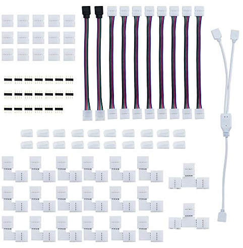 Locisne 4 Pin LED Strip Distributor Connector Clip Kit LED Strip Extension Accessory Set LED Tape Light White Connector Adapter for 10 mm 4 Pin 5050 RGB LED Strip