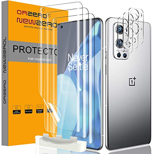NEWZEROL 3 Stück Displayschutz + 3 Stück Kameraschutz Kompatibel für Oneplus 9 Pro, [ Fingerabdruck-ID] Blasenfreie Klar HD Weich TPU Displayschutzfolie und Kamera Display Glasschutz - Transparent