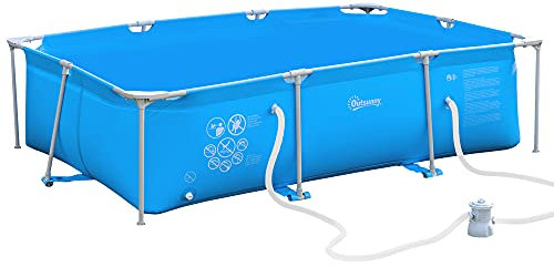 Outsunny Piscina Desmontable Tubular 292x190x75 cm con Depuradora de Cartucho 1200L/H Piscina Rectangular de Exterior para Adultos y Niños 3600L Azul
