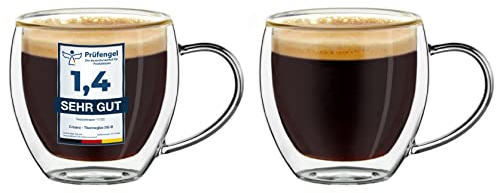 Creano Vasos espresso de doble pared con asa, 100 ml, tazas moka, vasos térmicos con efecto flotante 2x 100ml 2 piezas (paquete de 1)