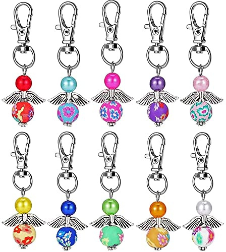 Lot de 20 porte-clés ange – pendentif pour baptême, communion avec perle – cadeau pour invité mariage, baby shower Souvenir faveurs du baptême confirmation