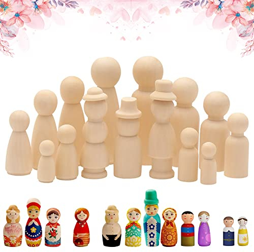 Holzfiguren Puppen 15 Pcs Holzkegel Zum Bemalen, Holzfiguren Familie, Spielfiguren Basteln, Figurenkegel Holz Für Familienspiele, Kreative Kunst, Dekoration, Graffiti Spielzeug, DIY(15 Style)