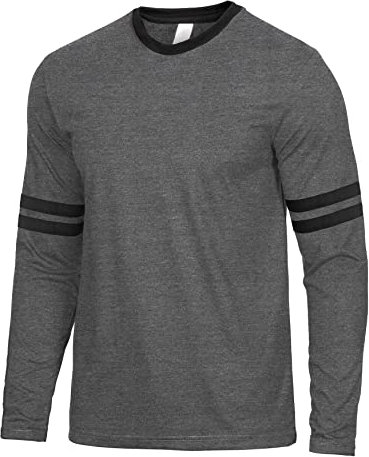 Decrum Mens Long Sleeve Shirts - Casual Crew Neck Full Sleeves Ringer Tee Men, Charcoal - 2 Stripes Long Sleeve, XL