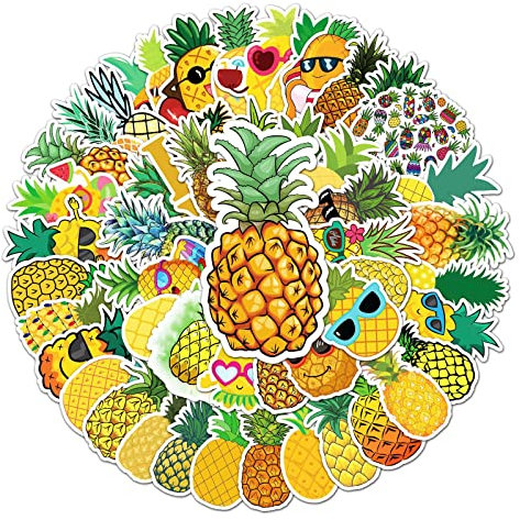Ananas-Aufkleber für Laptop (50 Stück), Geschenk für Kinder, Teenager, Erwachsene, Mädchen, Jungen, wasserdicht, niedliche Cartoon-gelbe Aufkleber für Wasserflasche, Scrapbook, Skateboard