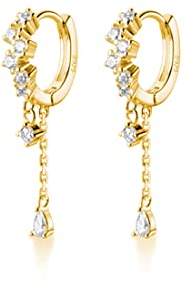 SLUYNZ 925 Sterling Silber CZ Creolen Tropfen für Frauen Damen Tropfen Huggie Ohrringe Tropfen Wassertropfen Ohrhänger Muttertagsgeschenk (Gelb)