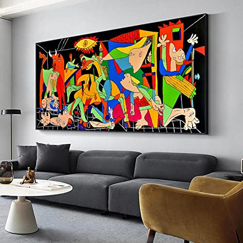 Picasso berühmte Kunstwerke auf Leinwand, Gemälde, Poster, abstrakt, bunt, groß, Wandkunst, Bilder für Zimmer, Heimdekoration, 85 x 170 cm (34 x 68 Zoll) Mit Rahmen