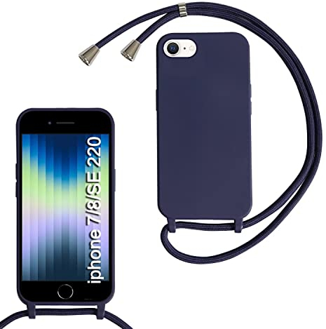 MBSLFY Coque avec Cordon pour iPhone 6/6S/7/8/iPhone SE 2022/SE 2020,Collier pour Étui Housse TPU Anti-Choc Colliers Protection Complète Cover de cellulaire Mince Réglable Lanyard Case, Bleu Marine