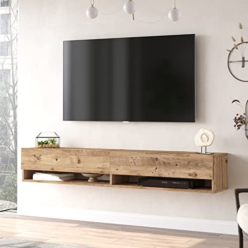 Mueble TV Suspendido con Espacio de Almacenaje Mesa Tele de Pared con 2 Puertas y 2 Estantes Aglomerado 180 x 32 x 30 cm Roble Rústico