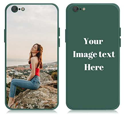 AnNengJing Custom Soft Liquid Silicone Cases Full-Body Protective Personalized Photo Name Text Logo Phone Cover for iPhone 6/6S Blackish Green