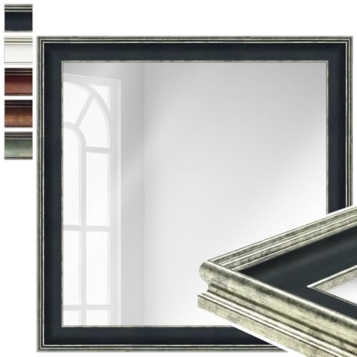 WANDStyle großer Spiegel Schwarz, großer Wandspiegel Vintage 70x70 cm | Barock Spiegel, Hängespiegel groß, Badspiegel Kunststoff, Flurspiegel Wand, Standspiegel, H235 Made in Germany