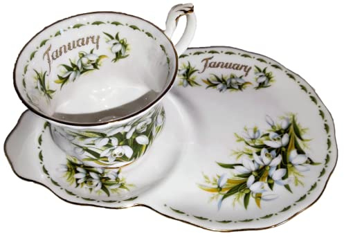AngiesStrickZauber - Royal Albert / FLOWER OF THE MONTH / Gennaio (originale / piatto per biscotti integrato/tazza da collezione