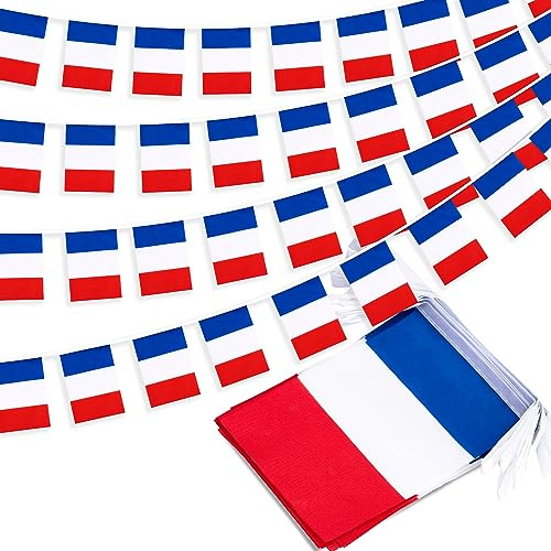 Frankreich String Flag Wimpel Banner, Kleine Mini Französische Flaggen Wimpelkette Banner, 14. Juli Französische Bastille Day Nationale Landdekoration für Schule, Party, Sportveranstaltungen,