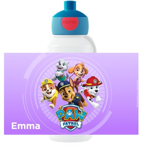 Mepal Paw Patrol Trinkflasche Pop-up Campus - Personalisierte Wasserflasche mit Namen für Kinder - Auslaufsichere Flasche für Schule - BPA-frei & Spülmaschinenfest - 400 ml - Lila