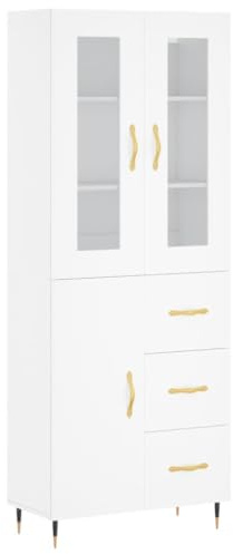 vidaXL Highboard, Sideboard mit viel Stauraum, Kommode Schrank mit Schubladen, Anrichte Beistellschrank Metallbeine, Modern, Weiß Holzwerkstoff